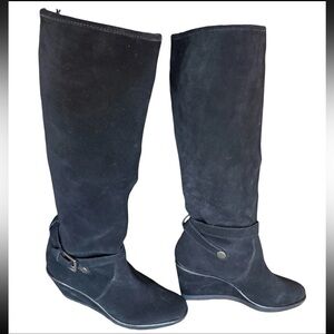 Coach CANDID Black Suede Knee High Boots Wedge Heel Size 10B